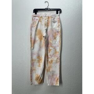 H&M Girls Tie-Dye Patterned Straight Leg Jeans Raw Hem Size 16